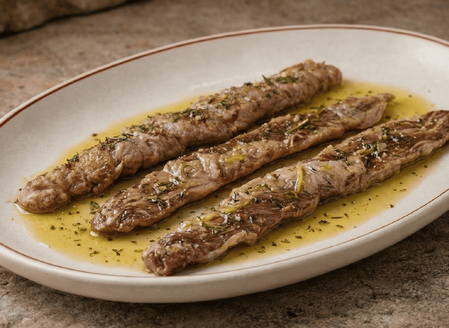 Lagarto Joselito estofado en escabeche de hierbas mediterráneas