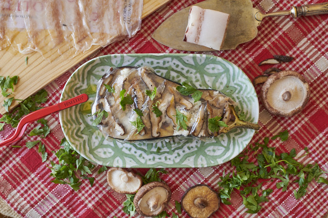 Berenjena Asada con Shiitake y Velo de Papada Joselito, una receta fácil para sorprender